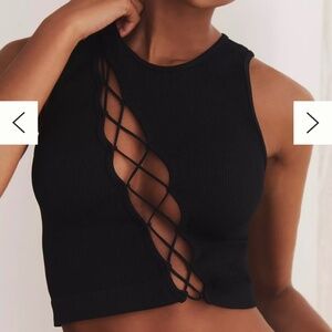 The Reegan Crew-Neck Crop Racerback Seamless Tank Top: Cutwork Edition S/M